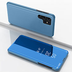 Funda de Cuero Cartera con Soporte Espejo Carcasa H01 para Samsung Galaxy S21 Ultra 5G Azul Cielo