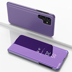 Funda de Cuero Cartera con Soporte Espejo Carcasa H01 para Samsung Galaxy S21 Ultra 5G Morado