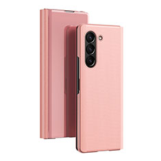 Funda de Cuero Cartera con Soporte Espejo Carcasa L01 para Samsung Galaxy Z Fold5 5G Oro Rosa