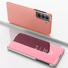 Funda de Cuero Cartera con Soporte Espejo Carcasa M01 para Samsung Galaxy S21 5G Oro Rosa