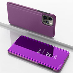 Funda de Cuero Cartera con Soporte Espejo Carcasa para Apple iPhone 13 Pro Max Morado