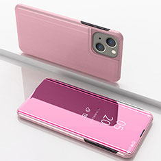 Funda de Cuero Cartera con Soporte Espejo Carcasa para Apple iPhone 15 Oro Rosa