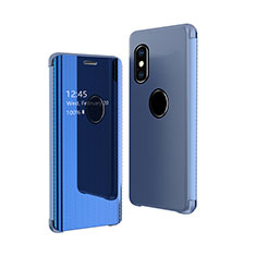 Funda de Cuero Cartera con Soporte Espejo Carcasa para Apple iPhone X Azul