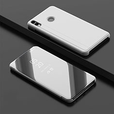 Funda de Cuero Cartera con Soporte Espejo Carcasa para Huawei Honor 10 Lite Plata