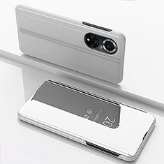 Funda de Cuero Cartera con Soporte Espejo Carcasa para Huawei Honor 50 5G Plata