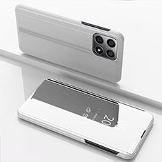 Funda de Cuero Cartera con Soporte Espejo Carcasa para Huawei Honor X6a Plata