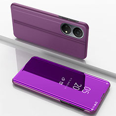 Funda de Cuero Cartera con Soporte Espejo Carcasa para Huawei Honor X7 Morado