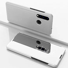 Funda de Cuero Cartera con Soporte Espejo Carcasa para Huawei P30 Lite XL Plata