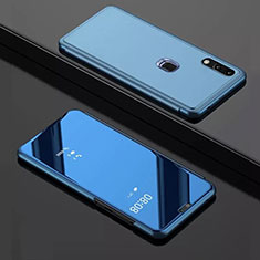 Funda de Cuero Cartera con Soporte Espejo Carcasa para Huawei Y7 Pro (2019) Azul
