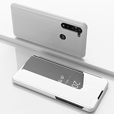 Funda de Cuero Cartera con Soporte Espejo Carcasa para Motorola Moto G8 Power Plata