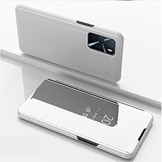 Funda de Cuero Cartera con Soporte Espejo Carcasa para Oppo A16s Plata