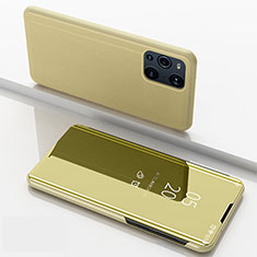 Funda de Cuero Cartera con Soporte Espejo Carcasa para Oppo Find X3 5G Oro