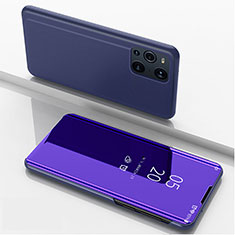 Funda de Cuero Cartera con Soporte Espejo Carcasa para Oppo Find X3 Pro 5G Azul Real