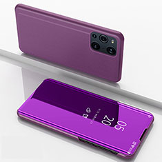 Funda de Cuero Cartera con Soporte Espejo Carcasa para Oppo Find X3 Pro 5G Morado