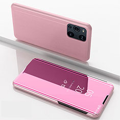 Funda de Cuero Cartera con Soporte Espejo Carcasa para Oppo Find X3 Pro 5G Oro Rosa