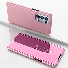 Funda de Cuero Cartera con Soporte Espejo Carcasa para Oppo Reno6 Pro 5G Oro Rosa