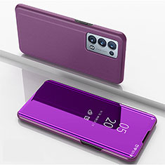 Funda de Cuero Cartera con Soporte Espejo Carcasa para Oppo Reno6 Pro+ Plus 5G Morado