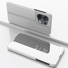 Funda de Cuero Cartera con Soporte Espejo Carcasa para Oppo Reno8 5G Plata