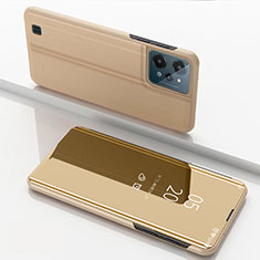 Funda de Cuero Cartera con Soporte Espejo Carcasa para Realme C31 Oro