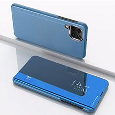 Funda de Cuero Cartera con Soporte Espejo Carcasa para Samsung Galaxy A12 Nacho Azul