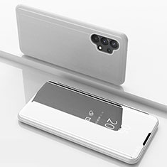 Funda de Cuero Cartera con Soporte Espejo Carcasa para Samsung Galaxy A32 4G Plata