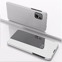 Funda de Cuero Cartera con Soporte Espejo Carcasa para Samsung Galaxy A71 5G Plata