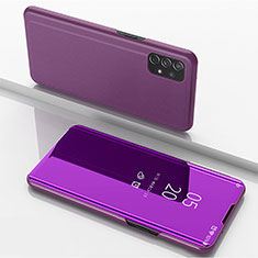 Funda de Cuero Cartera con Soporte Espejo Carcasa para Samsung Galaxy A72 4G Purpura Claro