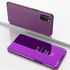 Funda de Cuero Cartera con Soporte Espejo Carcasa para Samsung Galaxy M02s Purpura Claro