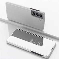 Funda de Cuero Cartera con Soporte Espejo Carcasa para Samsung Galaxy S25 Plus 5G Plata