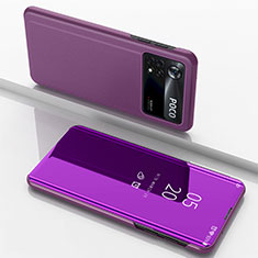 Funda de Cuero Cartera con Soporte Espejo Carcasa para Xiaomi Poco M4 Pro 4G Morado