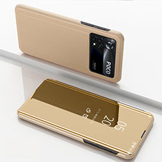 Funda de Cuero Cartera con Soporte Espejo Carcasa para Xiaomi Poco M4 Pro 4G Oro