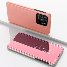 Funda de Cuero Cartera con Soporte Espejo Carcasa para Xiaomi Redmi 10 Power Oro Rosa