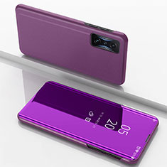 Funda de Cuero Cartera con Soporte Espejo Carcasa para Xiaomi Redmi K50 Gaming 5G Morado