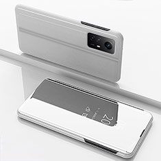 Funda de Cuero Cartera con Soporte Espejo Carcasa para Xiaomi Redmi Note 12S Plata