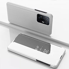 Funda de Cuero Cartera con Soporte Espejo Carcasa QH1 para Xiaomi Mi 11T 5G Plata