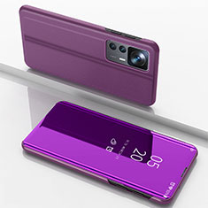 Funda de Cuero Cartera con Soporte Espejo Carcasa QH1 para Xiaomi Redmi K50 Ultra 5G Morado