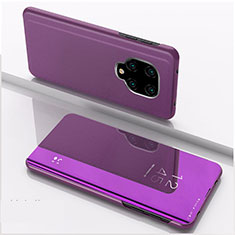 Funda de Cuero Cartera con Soporte Espejo Carcasa QH1 para Xiaomi Redmi Note 9S Morado