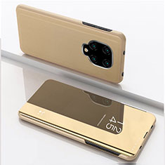 Funda de Cuero Cartera con Soporte Espejo Carcasa QH1 para Xiaomi Redmi Note 9S Oro