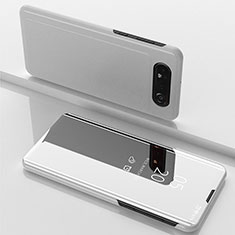 Funda de Cuero Cartera con Soporte Espejo Carcasa ZL1 para Samsung Galaxy A80 Plata