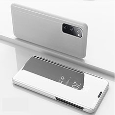 Funda de Cuero Cartera con Soporte Espejo Carcasa ZL1 para Samsung Galaxy S20 5G Plata