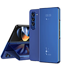 Funda de Cuero Cartera con Soporte Espejo Carcasa ZL1 para Samsung Galaxy Z Fold5 5G Azul