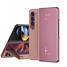 Funda de Cuero Cartera con Soporte Espejo Carcasa ZL1 para Samsung Galaxy Z Fold5 5G Oro Rosa