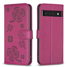 Funda de Cuero Cartera con Soporte Flores Carcasa BF1 para Google Pixel 7 Pro 5G Rosa Roja