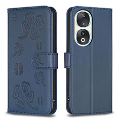 Funda de Cuero Cartera con Soporte Flores Carcasa BF1 para Huawei Honor 90 5G Azul