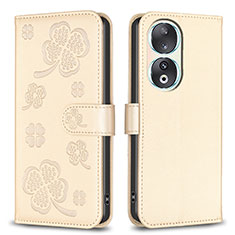 Funda de Cuero Cartera con Soporte Flores Carcasa BF1 para Huawei Honor 90 5G Oro