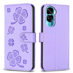 Funda de Cuero Cartera con Soporte Flores Carcasa BF1 para Huawei Honor 90 Lite 5G Morado