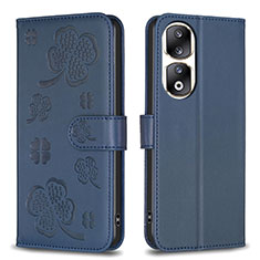 Funda de Cuero Cartera con Soporte Flores Carcasa BF1 para Huawei Honor 90 Pro 5G Azul