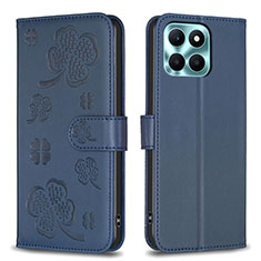 Funda de Cuero Cartera con Soporte Flores Carcasa BF1 para Huawei Honor X6a Azul