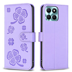 Funda de Cuero Cartera con Soporte Flores Carcasa BF1 para Huawei Honor X6a Morado