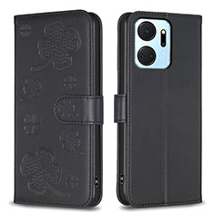 Funda de Cuero Cartera con Soporte Flores Carcasa BF1 para Huawei Honor X7a Negro